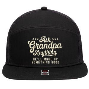 Retro Ask Grandpa Anything Funny Dad Daddy Fathers Day 7 Panel Mesh Trucker Snapback Hat