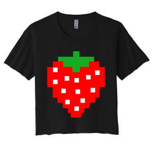 Retro Arcade Game Pixel Strawberry 80s Halloween Costume Women's Crop Top Tee