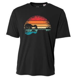 Retro Acoustic Guitar Lake Sunset Guitarist Music Lover Cooling Performance Crew T-Shirt