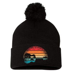 Retro Acoustic Guitar Lake Sunset Guitarist Music Lover Rock Pom Pom 12in Knit Beanie