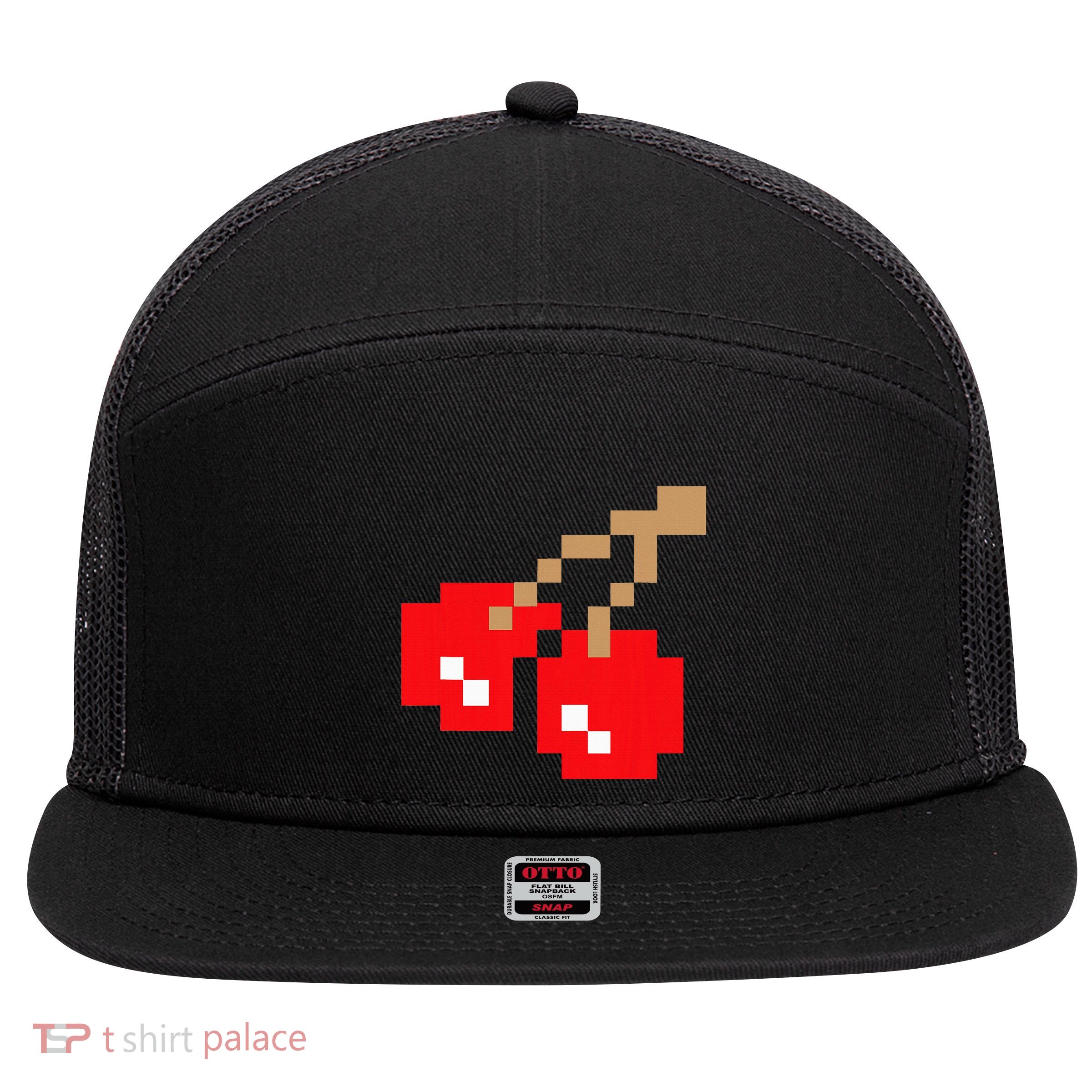 Retro Arcade Game Cherries 7 Panel Mesh Trucker Snapback Hat