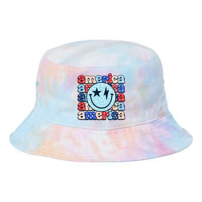 Retro America Groovy Smile 4th Of July Patriotic Fun Tie Dye Newport Bucket Hat