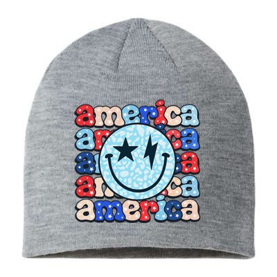 Retro America Groovy Smile 4th Of July Patriotic Fun Sustainable Beanie