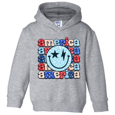 Retro America Groovy Smile 4th Of July Patriotic Fun Toddler Hoodie