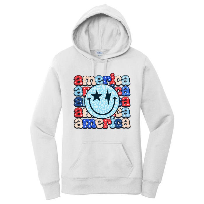 Retro America Groovy Smile 4th Of July Patriotic Fun Women's Pullover Hoodie