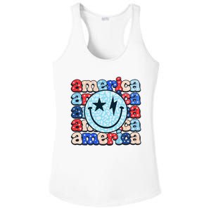 Retro America Groovy Smile 4th Of July Patriotic Fun Ladies PosiCharge Competitor Racerback Tank