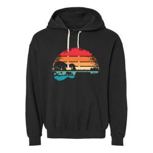 Retro Acoustic Guitar Lake Sunset Guitarist Music Lover Garment-Dyed Fleece Hoodie