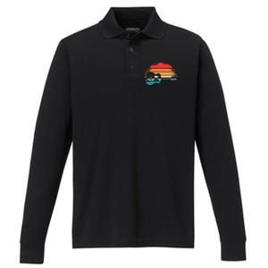 Retro Acoustic Guitar Lake Sunset Guitarist Music Lover Performance Long Sleeve Polo