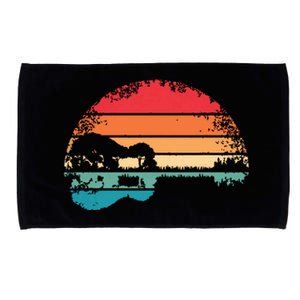 Retro Acoustic Guitar Lake Sunset Guitarist Music Lover Microfiber Hand Towel