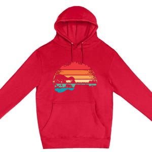 Retro Acoustic Guitar Lake Sunset Guitarist Music Lover Premium Pullover Hoodie