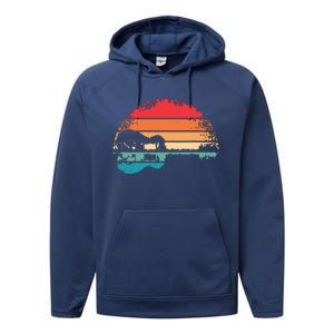 Retro Acoustic Guitar Lake Sunset Guitarist Music Lover Performance Fleece Hoodie