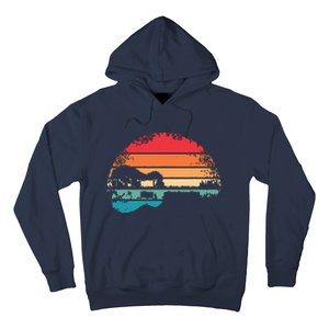 Retro Acoustic Guitar Lake Sunset Guitarist Music Lover Hoodie