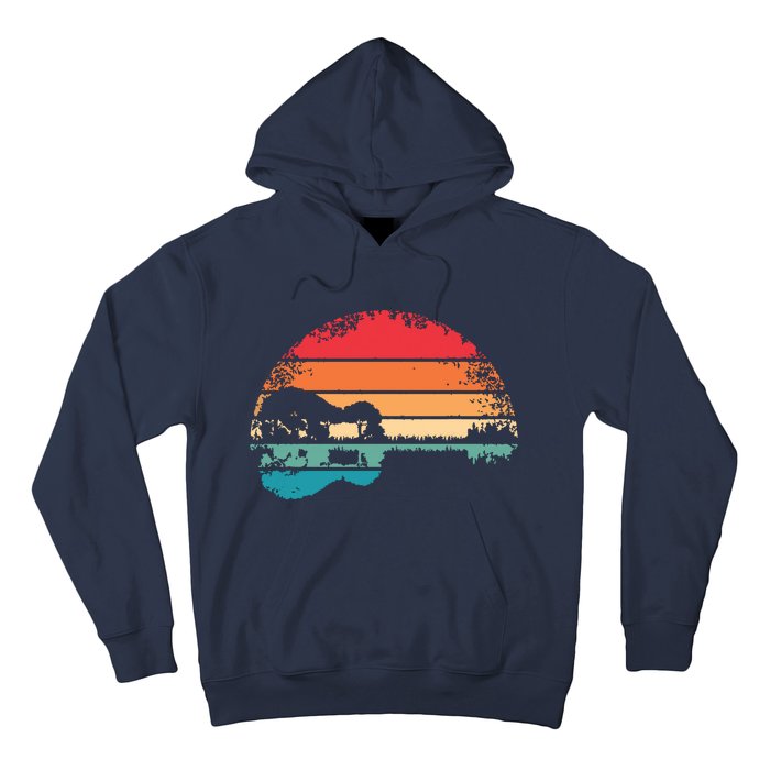 Retro Acoustic Guitar Lake Sunset Guitarist Music Lover Hoodie