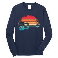 Retro Acoustic Guitar Lake Sunset Guitarist Music Lover Long Sleeve Shirt