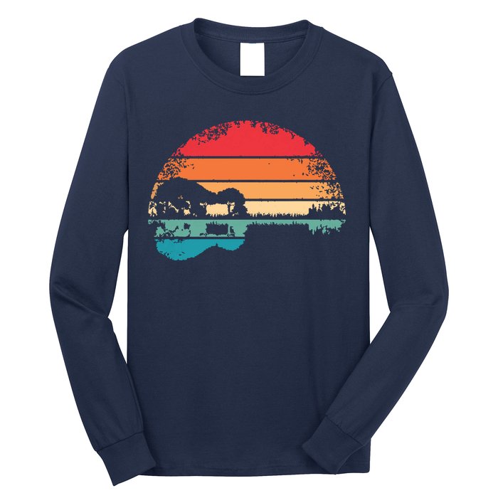 Retro Acoustic Guitar Lake Sunset Guitarist Music Lover Long Sleeve Shirt