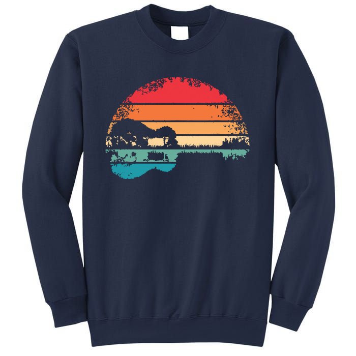 Retro Acoustic Guitar Lake Sunset Guitarist Music Lover Sweatshirt