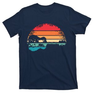 Retro Acoustic Guitar Lake Sunset Guitarist Music Lover T-Shirt