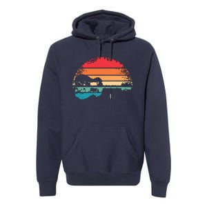 Retro Acoustic Guitar Lake Sunset Guitarist Music Lover Premium Hoodie