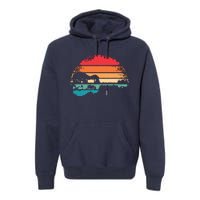 Retro Acoustic Guitar Lake Sunset Guitarist Music Lover Premium Hoodie