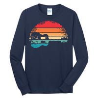 Retro Acoustic Guitar Lake Sunset Guitarist Music Lover Tall Long Sleeve T-Shirt