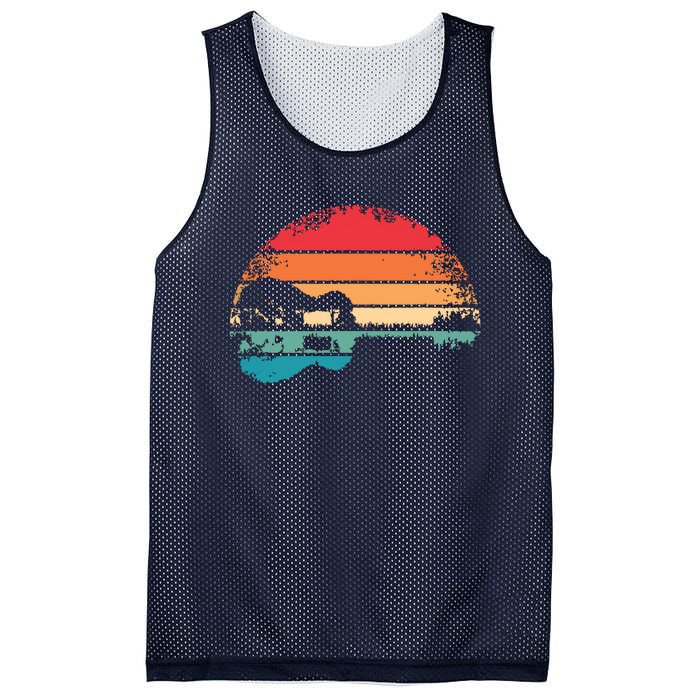 Retro Acoustic Guitar Lake Sunset Guitarist Music Lover Mesh Reversible Basketball Jersey Tank