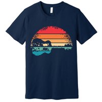 Retro Acoustic Guitar Lake Sunset Guitarist Music Lover Premium T-Shirt