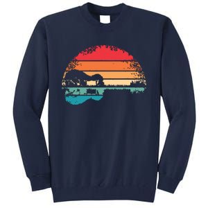 Retro Acoustic Guitar Lake Sunset Guitarist Music Lover Tall Sweatshirt