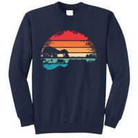 Retro Acoustic Guitar Lake Sunset Guitarist Music Lover Tall Sweatshirt