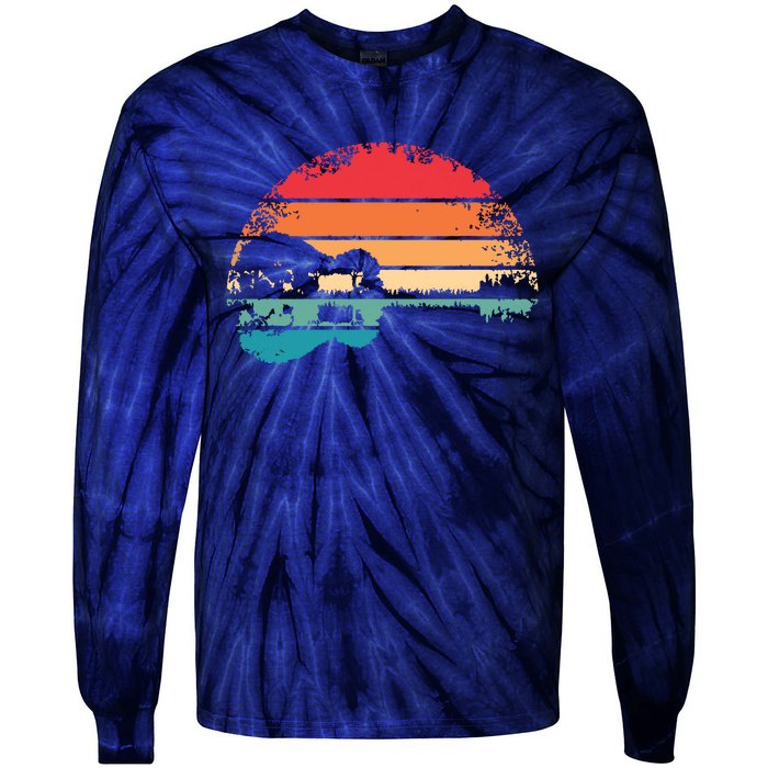 Retro Acoustic Guitar Lake Sunset Guitarist Music Lover Tie-Dye Long Sleeve Shirt