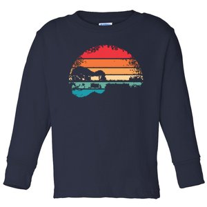 Retro Acoustic Guitar Lake Sunset Guitarist Music Lover Toddler Long Sleeve Shirt