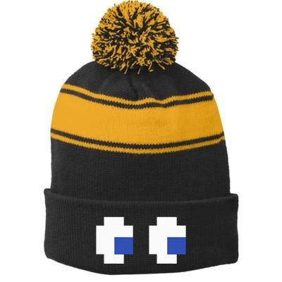 Retro Arcade Game Ghost Eyes 80s Halloween Group Costume Stripe Pom Pom Beanie