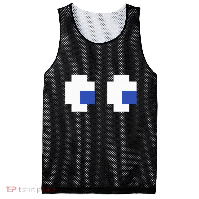 Retro Arcade Game Ghost Eyes 80s Halloween Group Costume Mesh Reversible Basketball Jersey Tank