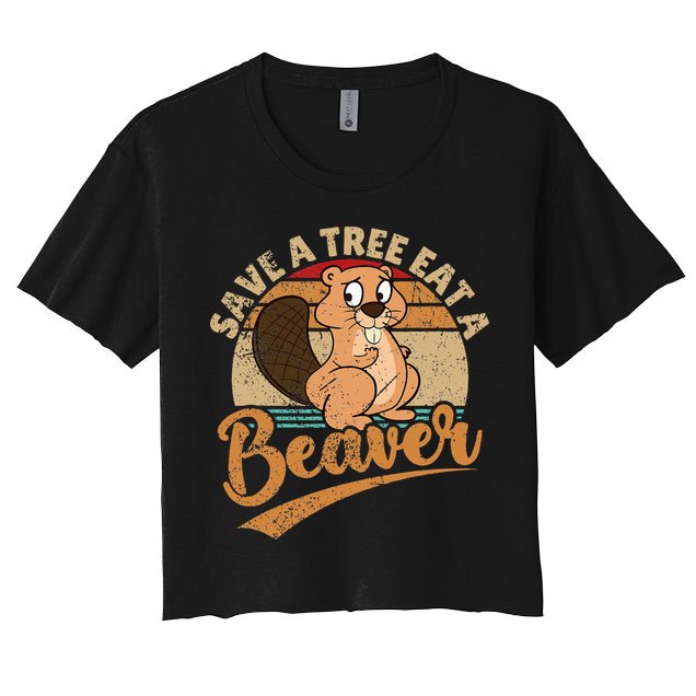 Raunchy Adult Humor Funny Beaver Tree Lover Gag Saying Women's Crop Top Tee