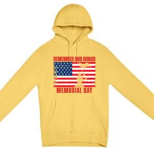 Remember And Honor Memorial Day Usa Flag Premium Pullover Hoodie