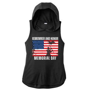 Remember And Honor Memorial Day Usa Flag Ladies PosiCharge Tri-Blend Wicking Draft Hoodie Tank