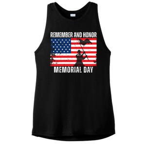 Remember And Honor Memorial Day Usa Flag Ladies PosiCharge Tri-Blend Wicking Tank