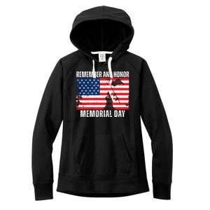 Remember And Honor Memorial Day Usa Flag Women's Fleece Hoodie