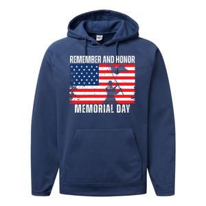 Remember And Honor Memorial Day Usa Flag Performance Fleece Hoodie