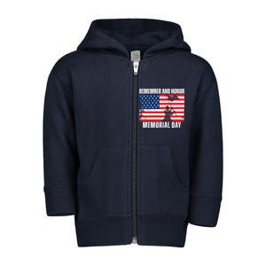 Remember And Honor Memorial Day Usa Flag Toddler Zip Fleece Hoodie