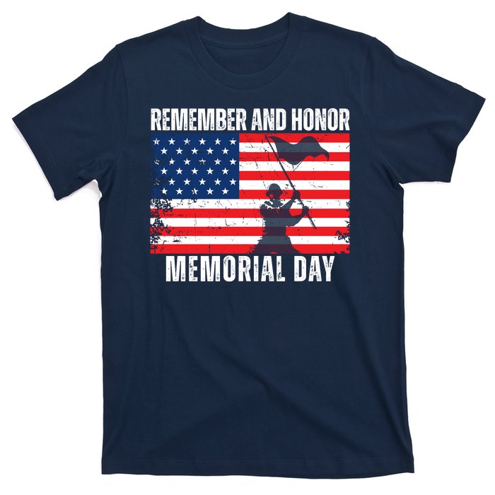 Remember And Honor Memorial Day Usa Flag T-Shirt