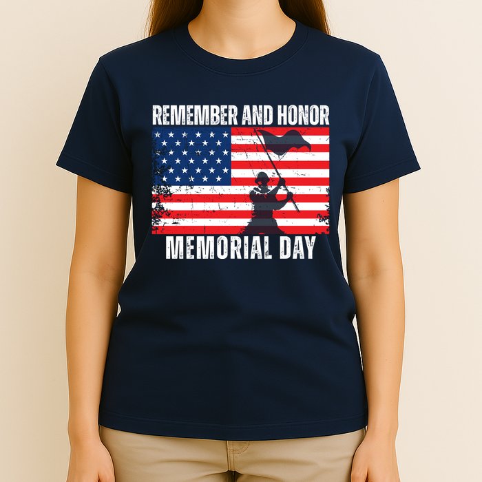 Remember And Honor Memorial Day Usa Flag T-Shirt