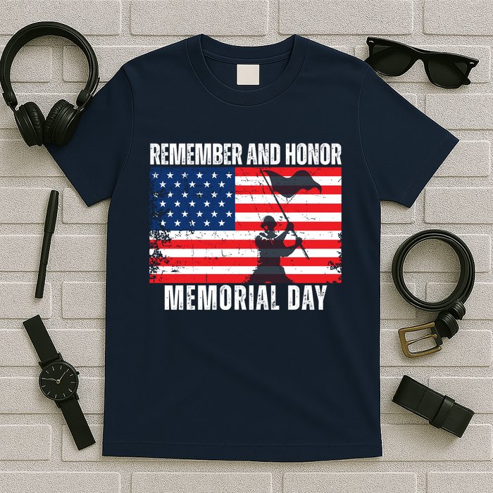 Remember And Honor Memorial Day Usa Flag T-Shirt