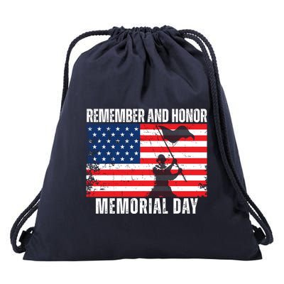 Remember And Honor Memorial Day Usa Flag Drawstring Bag