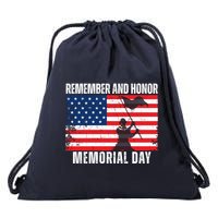 Remember And Honor Memorial Day Usa Flag Drawstring Bag