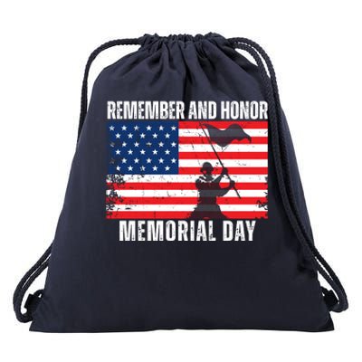 Remember And Honor Memorial Day Usa Flag Drawstring Bag