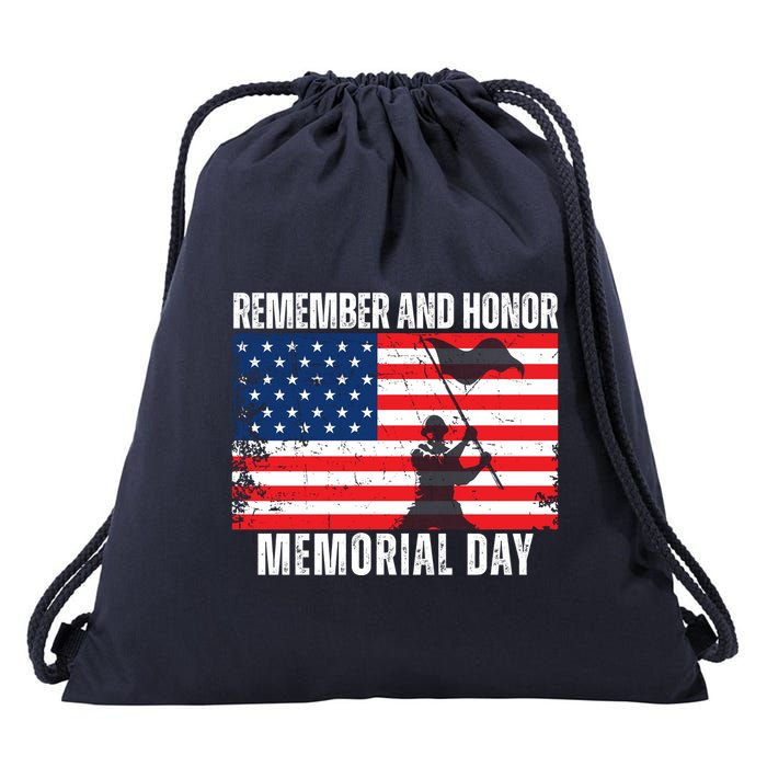 Remember And Honor Memorial Day Usa Flag Drawstring Bag