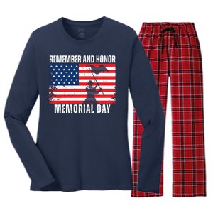 Remember And Honor Memorial Day Usa Flag Women's Long Sleeve Flannel Pajama Set 