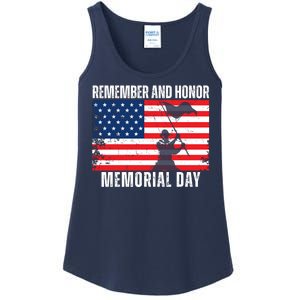 Remember And Honor Memorial Day Usa Flag Ladies Essential Tank