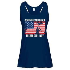 Remember And Honor Memorial Day Usa Flag Ladies Essential Flowy Tank