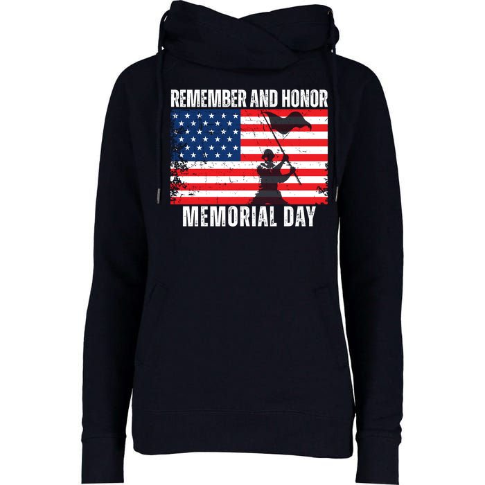 Remember And Honor Memorial Day Usa Flag Womens Funnel Neck Pullover Hood